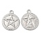 Non-Tarnish 304 Stainless Steel Pendant, Flat Round with Star Charm, Stainless Steel Color, 20x17x2mm, Hole: 3mm