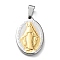 304 Stainless Steel Pendants, Oval with Virgin Mary, Golden & Stainless Steel Color, 25x16x3mm, Hole: 3.5x7mm
