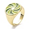 Pinwheel Pattern Alloy Enamel Finger Rings, Light Gold, Olive Drab, 3.5~16.5mm, US Size 7 1/4(17.5mm)
