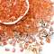 Transparent Spray Painted Glass Seed Beads, Triangle, Coral, 6x5x4.3mm, Hole: 1.2mm, about 2368pcs/pound