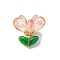 Glass Pendants, Flower, with Brass Findings, PeachPuff, 20.5x22x22mm, Hole: 2.5x2mm