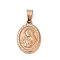 Ion Plating(IP) 201 Stainless Steel Pendants,  Oval with Virgin Mary, Miraculous Medal, Rose Gold, 21x14.5x2.5mm, Hole: 5.5x8.5mm