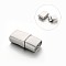Tarnish Resistant Rectangle 304 Stainless Steel Matte Surface Magnetic Clasps with Glue-in Ends, Stainless Steel Color, 27x14x8mm, Hole: 12x6mm