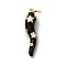 Brass Micro Pave Cubic Zirconia & Enamel Pendants, Horn of Plenty/Italian Horn Cornicello with Star Charms, with Jump Ring, Cadmium Free & Lead Free, Rack Plating, Long-Lasting Plated, Black, 23.5x5.5x5.5mm, Hole: 3.5mm