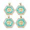 Rack Plating Brass Micro Pave Clear Cubic Zirconia Pendants, with Synthetic Opal, Cadmium Free & Lead Free, Long-Lasting Plated, Real 18K Gold Plated, Flat Round, Hexagon, 24x24x4mm, Hole: 5x3.3mm