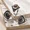 Natural Rhodonite Adjustable Rings, Antique Silver Tone Brass Finger Rings, Rhombus, 22mm, Inner Diameter: 18mm