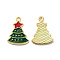 Alloy Enamel Pendants, Christmas Tree Charm, Light Gold, Green, 22.5x16.5x1.5mm, Hole: 1.8mm