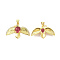 Brass Micro Pave Cubic Zirconia Pendants, Cadmium Free & Lead Free, Bird Charms, Golden, Crimson, 27x31.5x5mm, Hole: 5x3mm