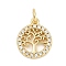 Brass Micro Pave Clear Cubic Zirconia Charms, Flat Round with Tree, Cadmium Free & Lead Free, Long-Lasting Plated, Rack Plating, with Jump Ring, Real 18K Gold Plated, 14x11.5x2mm, Hole: 3mm