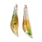 Inner Dried Flower Transparent Resin Pendants, with Brass Finding, Goldenrod, 45x11.5x12.5mm, Hole: 1.8mm