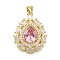 Brass Micro Pave Cubic Zirconia Pendants, Teardrop, Rack Plating, Long-Lasting Plated, Lead Free & Cadmium Free, Real 18K Gold Plated, 27x20.5x5mm, Hole: 4.5x3mm