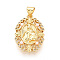 Brass Micro Pave Cubic Zirconia Pendants, with ABS Imitation Pearl, Oval with Virgin Mary, Real 16K Gold Plated, 23x16x4mm, Hole: 3x5mm