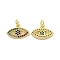 Brass Micro Pave Cubic Zirconia Pendants, Cadmium Free & Nickel Free & Lead Free, Real 18K Gold Plated, with Jump Ring, Eye Charms, Colorful, 10x15x2.5mm, Jump Ring: 5x0.8mm, Inner Diameter: 3.2mm