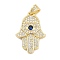 Brass Micro Pave Cubic Zirconia Pendants, Hamsa Hand Charms, Lead Free & Cadmium Free, Long-Lasting Plated, Rack Plating, Real 18K Gold Plated, 22.5x15.5x3.5mm, Hole: 4x2mm