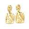 304 Stainless Steel Dangle Stud Earrings, Rectangle with Oval, Real 14K Gold Plated, 30x14mm
