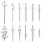 24Pcs 12 Style Alloy & CCB Plastic Big Pendants, Sword Charm, Platinum, 31~84x9~22.5x3~6mm, Hole: 1.5~2mm, 2pcs/style
