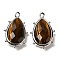 Natural Tiger Eye Pendants, with Platinum Brass Edge, Faceted, Teardrop, 22.5x14x5.5mm, Hole: 1.6mm.