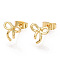 Brass Stud Earrings for Women, Bowknot, Real 18K Gold Plated, 10x10mm