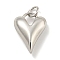 Brass Pendants, with Jump Rings, Cadmium Free & Lead Free, Long-Lasting Plated, Heart, Platinum, 15.5x12x6mm, Hole: 3mm