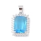 Rack Plating Brass Micro Pave Cubic Zirconia Pendants, Long-lasting Plated, Rectangle, Platinum, Light Sky Blue, 21.5x15x7mm, Hole: 4x5mm