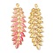 304 Stainless Steel Enamel Big Pendants, Real 18K Gold Plated, Leaf Charm, Pink, 60x20x2mm, Hole: 2.5mm
