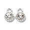 Rack Plating Alloy Rhinestone Charms, Flat Round, Platinum, 11x8x4mm, Hole: 2mm
