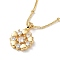 Heart Flower Brass Micro Pave Cubic Zirconia Pendant Necklaces for Women, Light Gold, 17.32 inch(440mm)