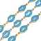 304 Stainless Steel Enamel Lip Link Chains, Ion Plating(IP), Soldered, Golden, with Spool, Deep Sky Blue, 19x9.5x1.5mm