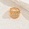 Geometric Hollow Brass Micro Pave Cubic Zirconia Adjustable Finger Rings for Women, Golden, Turquoise, 20mm, Inner Diameter: Adjustable