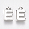 Brass Charms, Letter, Nickel Free, Real Platinum Plated, Letter.E, 8.5x5.5x1.5mm, Hole: 0.8mm