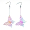 304 Stainless Steel Dangle Earrings, 201 Stainless Steel Filigree Pendants, Butterfly, Rainbow Color, 94mm, Pin: 0.7mm