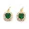 Brass with Cubic Zirconia Pendants, with Jump Ring, Cadmium Free & Nickel Free & Lead Free, Oval, Green, Real 18K Gold Plated, 11x9x4mm, Hole: 3.4mm