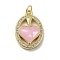 Brass Micro Pave Cubic Zirconia Pendants, Cadmium Free & Lead Free, with Enamel Shell, Oval with Heart, Pink, 21x14x4mm