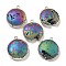 Electroplated Natural Druzy Agate Pendants, Brass Flat Round Charms, Silver Color, Colorful, 29~30x24~26x7.5~9mm, Hole: 1.8mm