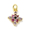 Brass Micro Pave Cubic Zirconia Charms, Cadmium Free & Nickel Free & Lead Free, Real 18K Gold Plated, Star Charms, Colorful, 14.5x12x3mm, Hole: 3mm