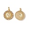 Brass Micro Pave Cubic Zirconia Pendants, with Glass, Flat Round with Sun Charms, Real 18K Gold Plated, Cadmium Free & Nickel Free & Lead Free, 23.5x21x3.5mm, Hole: 4.5x2.5mm