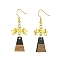 Resin & Walnut Wood Dangle Earrings, Golden Alloy Bowknot Long Drop Earrings, Trapezoid, 50.5x19.5mm