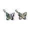 Brass & Paua Shell & Clear Cubic Zirconia Pendants, Butterfly Charms, Platinum, 16x19x3mm, Hole: 4x2.5mm