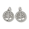Brass Micro Pave Cubic Zirconia Pendents, Flat Round with Tree of Life Charms, Cadmium Free & Nickel Free & Lead Free, Platinum, 19x16.5x2.5mm, Hole: 3.5x2.5mm