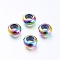 PVD Vacuum Plating 202 Stainless Steel Beads, with Plastic, Slider Beads, Rondelle, Rainbow Color, 9x4.5mm, Hole: 3mm