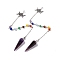 Natural Amethyst Hexagonal Pointed Cone Dowsing Pendulum Pendants, with Chakra Gemstone Round Beads, Rack Plating Platinum Tone Brass Triple Goddess Pentagram & Chains, Cadmium Free & Lead Free, 255mm