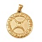 304 Stainless Steel Pendants, Ion Plating(IP), Flat Round with Constellation, Golden, Gemini, 28x25x2.5mm, Hole: 4.5x3.5mm