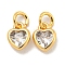 Brass Micro Pave Clear Cubic Zirconia Pendants, Cadmium Free & Nickel Free & Lead Free, Heart, with Jump Ring, Real 18K Gold Plated, 7x5x2mm, Hole: 2mm
