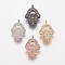 Brass Cubic Zirconia Charms, Hamsa Hand/Hand of Fatima/Hand of Miriam, Mixed Color, 12.5x8.5x2mm, Hole: 1mm