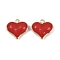 Brass Enamel Pendants, Long-Lasting Plated, Cadmium Free & Lead Free, Rack Plating, Real 18K Gold Plated, Heart Charm, Red, 18.5x20x6mm, Hole: 1.5mm