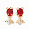 Brass Micro Pave Clear Cubic Zirconia Pendants, with Glass, Nickel Free, Real 18K Gold Plated, Fish, Red, 23x11.5x7mm, Hole: 1.2mm