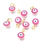 Brass Enamel Charms, Real 18K Gold Plated, Long-Lasting Plated, with Jump Ring, Evil Eye, Hot Pink, 9.5x6.5x4.5mm, Hole: 2.5mm