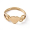 Ion Plating(IP) 201 Stainless Steel Heart Adjustable Ring for Women, Real 18K Gold Plated, US Size 6 1/4(16.7mm)