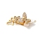 Brass Micro Pave Clear Cubic Zirconia Fold Over Clasps with Shell, Cadmium Free & Nickel Free & Lead Free, Butterfly, Real 18K Gold Plated, 38mm, Hole: 1.2mm