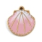 304 Stainless Steel Pendants, with Enamel, Ion Plating(IP), Shell Shape Charm, Real 18K Gold Plated, Pearl Pink, 10.5x10x1mm, Hole: 1mm